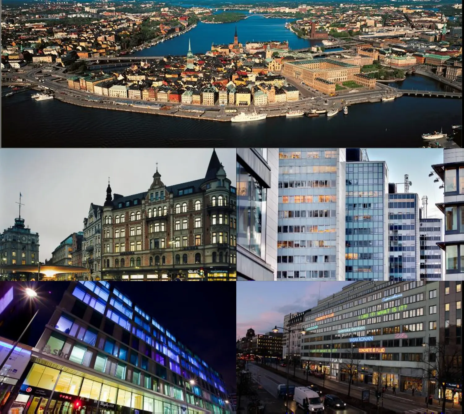 Collage of Vasakronan mixed-use commercial properties across Sweden.